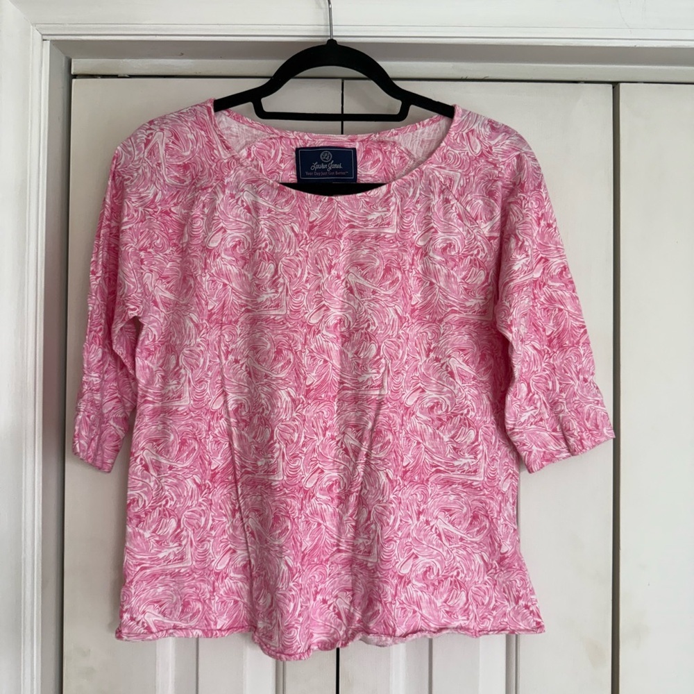 Lauren James Women’s Pink White 100% Cotton Knit Libby Shift Top Size S